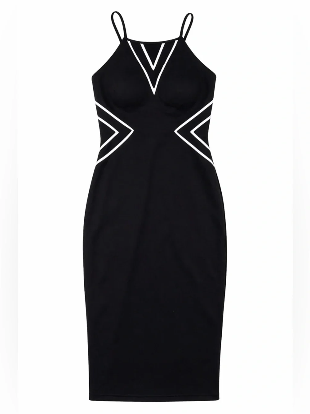 Aidan Mattox Black Midi Dress with White Trim - Picture 2 of 3